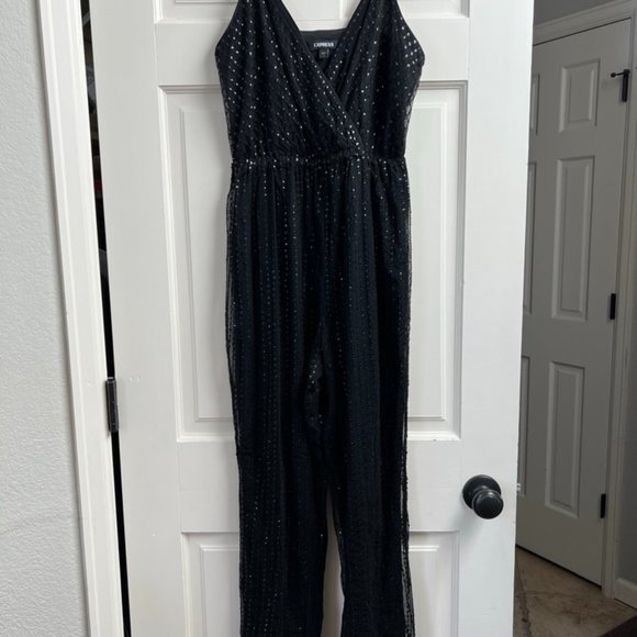 Metallic Dot Faux Wrap Cami Jumpsuit - Pitch Black (Sz Sm) - Picture 2 of 4